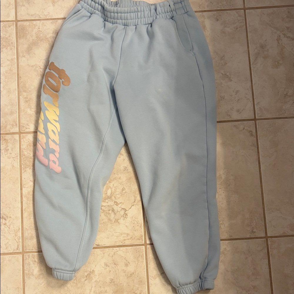 Fabletics Kids Light Blue Joggers with Gradient Text